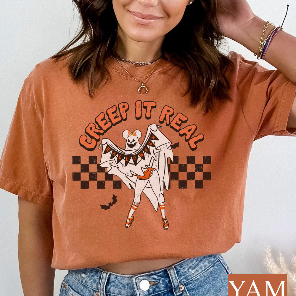 Retro Disney Minnie Ears Creep It Real Comfort Tee, Matching Disney Halloween Party Shirt Women, Halloween Family Gift, Spooky Fall Season - 2.jpg