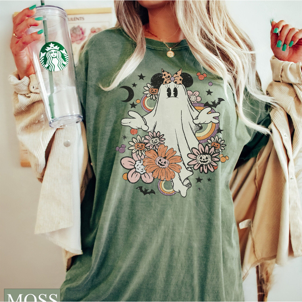 Retro Floral Disney Minnie Ghost Comfort Colors, Disney Halloween Party Shirt, Walt Disney World Trick or Treat Shirt, Disney Family Holiday - 3.jpg