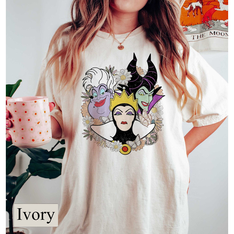 Retro Floral Disney Villains Comfort Colors Tee, Perfect Wicked Shirt, The Bad Witches Club Shirt, Maleficent, Evil Queen, Ursula, Women's - 1.jpg
