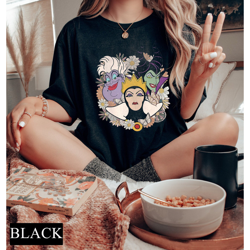 Retro Floral Disney Villains Comfort Colors Tee, Perfect Wicked Shirt, The Bad Witches Club Shirt, Maleficent, Evil Queen, Ursula, Women's - 3.jpg