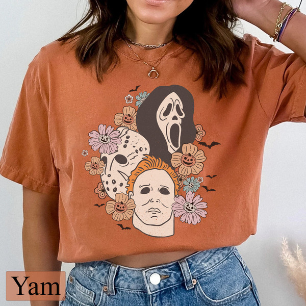 Vintage Floral Horror Movie Characters Comfort Colors Tee, Halloween Party Shirt Women, Scary Movies, Halloween Movies, 90s Movie fan Gifts - 2.jpg
