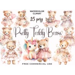 Girl teddy bear clipart, Funny cute girl toy png images, Pink baby bears printable art bundle, Free commercial use