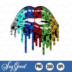 louis vuitton glitter dripping lips png- design cut file for silhouette, cricut, sublimation png