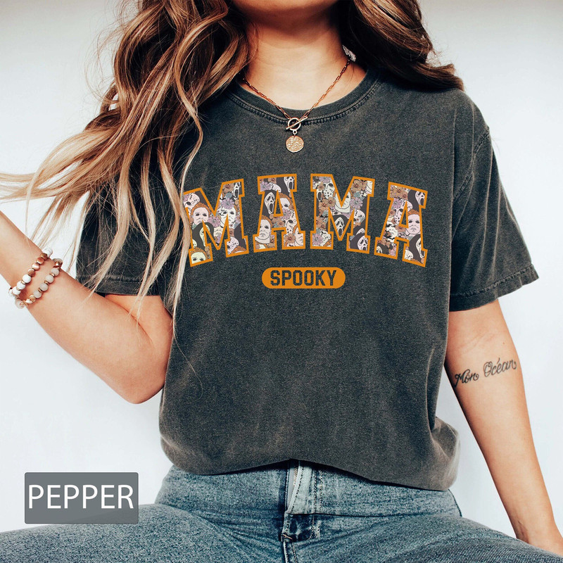 Personalized Floral Horror Movie Characters Mama Spooky Comfort Tee, Halloween Party Shirt Scary Movies Halloween Movies 90s Movie fan Gifts - 2.jpg