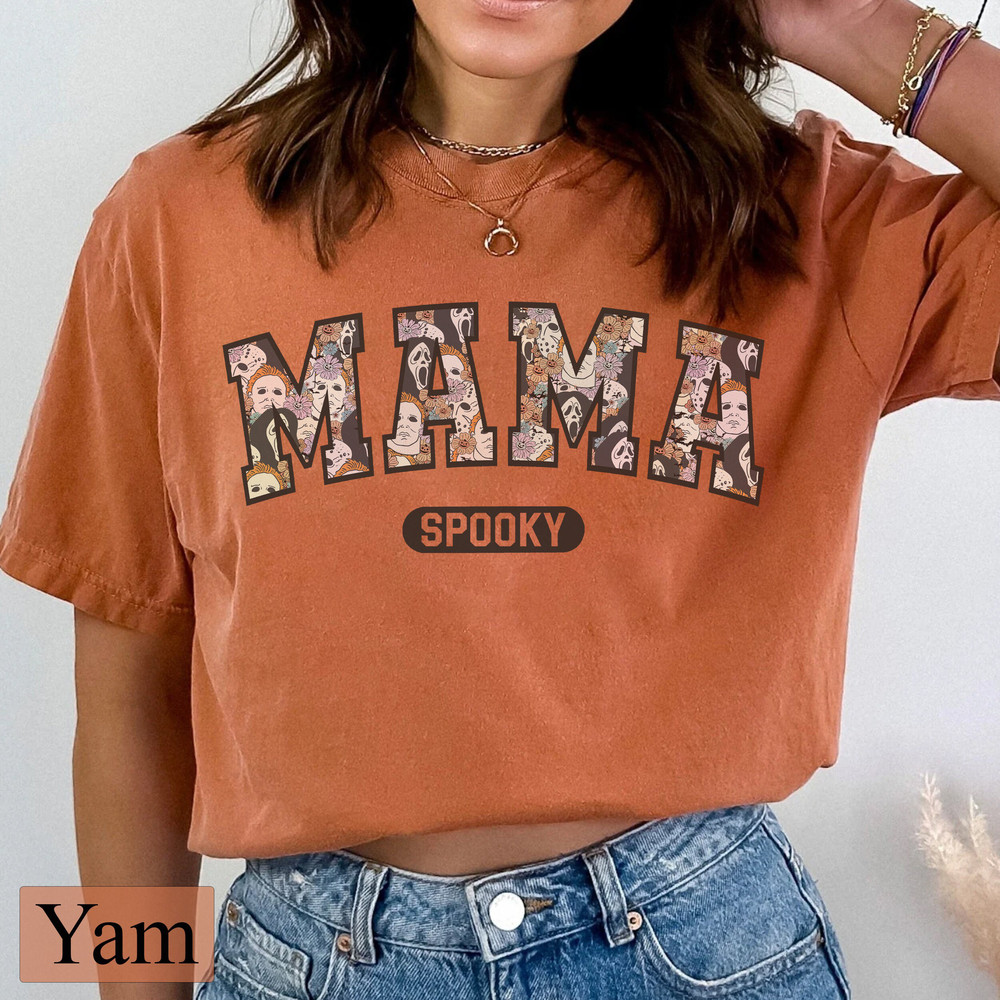 Personalized Floral Horror Movie Characters Mama Spooky Comfort Tee, Halloween Party Shirt Scary Movies Halloween Movies 90s Movie fan Gifts - 4.jpg