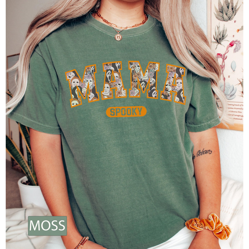 Personalized Floral Horror Movie Characters Mama Spooky Comfort Tee, Halloween Party Shirt Scary Movies Halloween Movies 90s Movie fan Gifts - 5.jpg