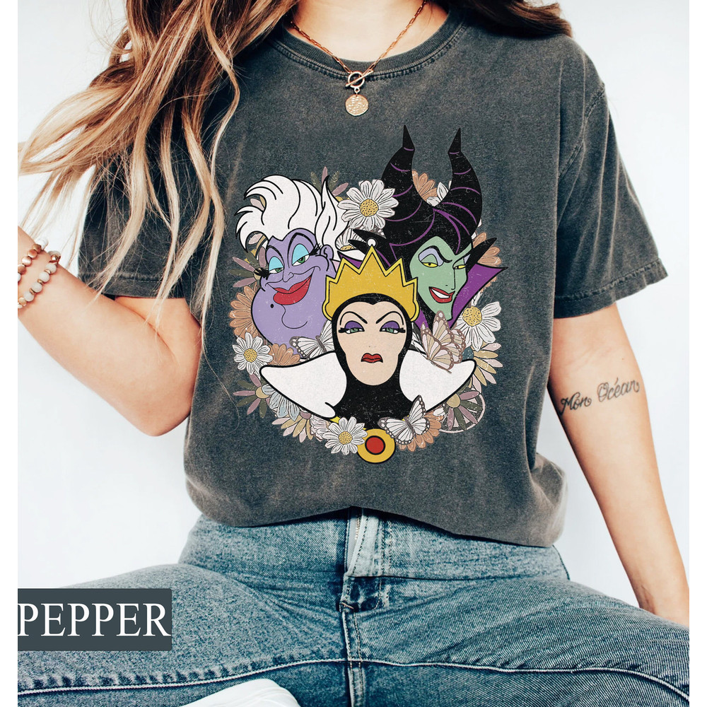 Retro Floral Disney Villains Comfort Colors Tee, Perfect Wicked Shirt, The Bad Witches Club Shirt, Maleficent, Evil Queen, Ursula, Women's - 2.jpg