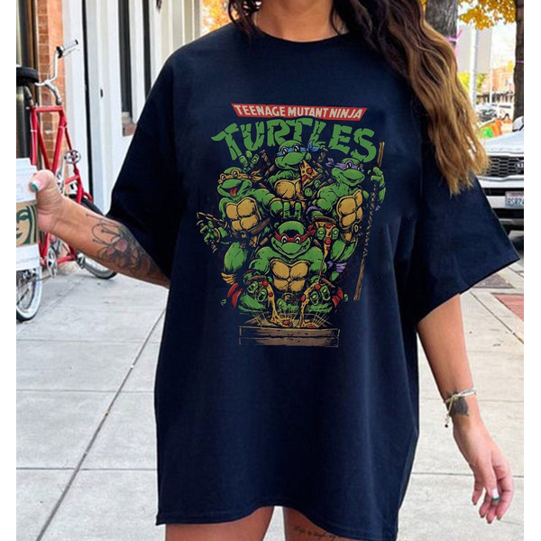 Vintage Ninja Turtle Shirt, Teenage Mutant Ninja Turles Pizza Tee, Ninja Turtle Lovers Fan Shirt, Custom Gift Shirt Black 5XL Sweatshirt | Desertlic