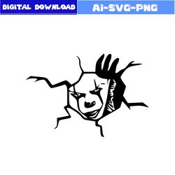 Pennywise Svg, Pennywise Face Svg, Horror Movies Svg, Horror Character Svg, Halloween Svg, Png Dxf File