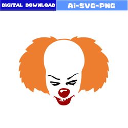 Pennywise Face Svg, Pennywise Svg, Horror Movies Svg, Horror Character Svg, Halloween Svg, Png Dxf File