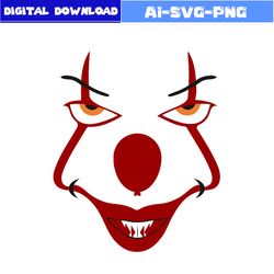 pennywise face svg, pennywise svg, scary clown svg, horror movies svg, horror character svg, halloween svg, png dxf file