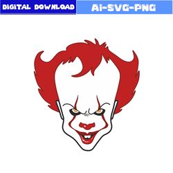 scary clown svg, pennywise face svg, pennywise svg, horror movies svg, horror character svg, halloween svg, png dxf file