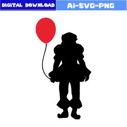 Pennywise With Red Balloon Decal Svg, Pennywise, Scary Clown Svg, Horror Movies Svg, Horror Character Svg, Halloween Svg