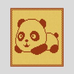 Loop yarn Finger knitted Baby Panda blanket pattern PDF Download
