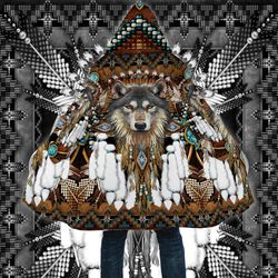 indian native american wolf lovers hooded cloak indian men gift unisex hooded cloak