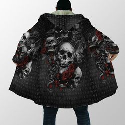 skull hoodie winter hooded cloak crazy skull with angel wings 3d flower unisex hooded cloak