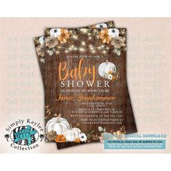 Pumpkin Baby Shower Invitation Template, Fall Baby Shower Invitation, Floral Baby Shower Invitation, Rustic Baby Shower