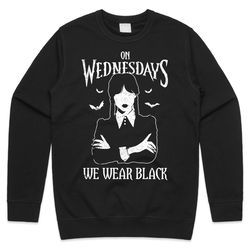 addams on wednesdays we wear black jumper sweater sweatshirt tv show gift mens womens