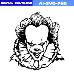 pennywise svg, scary clown svg, horror movies svg, horror character svg, halloween svg, png dxf digital file