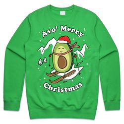 avo merry christmas jumper sweater sweatshirt xmas funny ugly avocado vegan have yourself a skiing