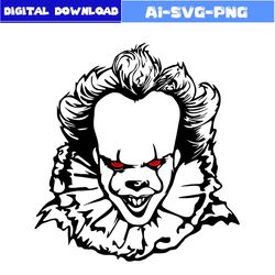 pennywise face svg, scary clown svg, horror movies svg, horror character svg, halloween svg, png dxf digital file