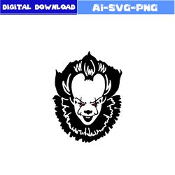 pennywise face svg, pennywise svg, horror movies svg, horror character svg, halloween svg, png dxf digital file