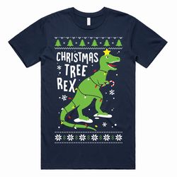 christmas tree rex t-rex t-shirt tee top jumper dinosaur festive xmas ugly cute funny childrens