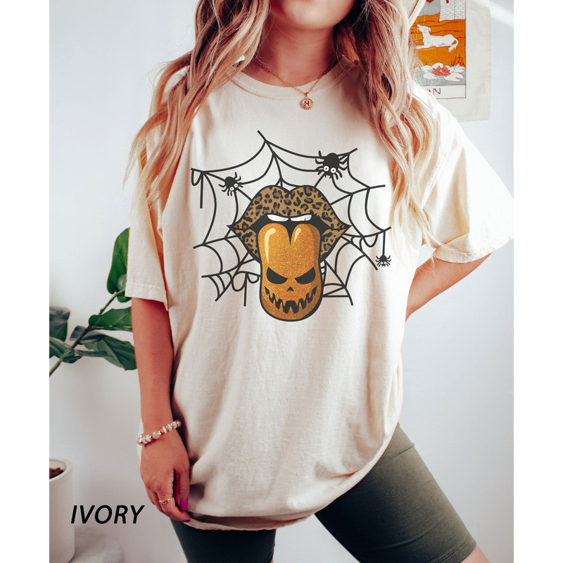 Comfort Colors,Pumpkin Tongue With Leopard Lips shirt, Halloween Gift Women Girl, Thanksgiving t-shirt, Halloween tshirt, pumpkin Tongue - 1.jpg