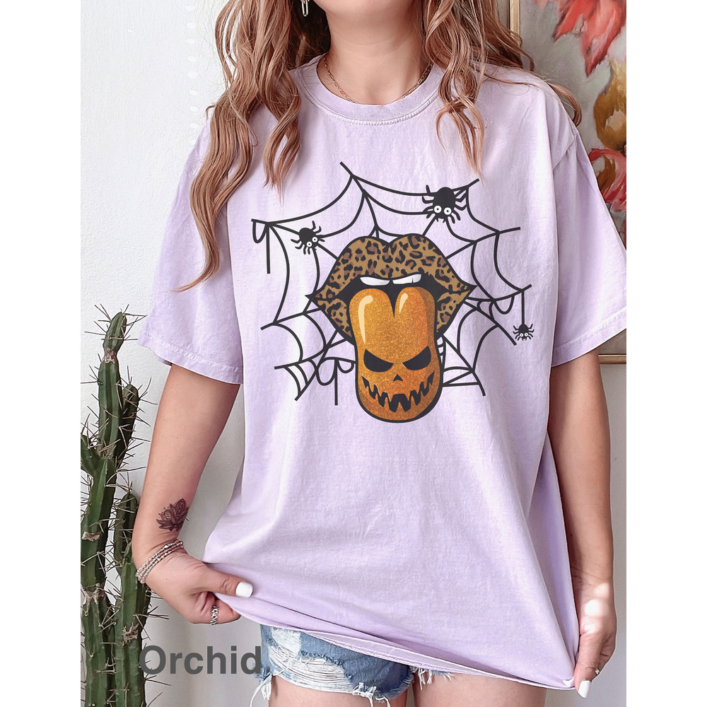 Comfort Colors,Pumpkin Tongue With Leopard Lips shirt, Halloween Gift Women Girl, Thanksgiving t-shirt, Halloween tshirt, pumpkin Tongue - 2.jpg