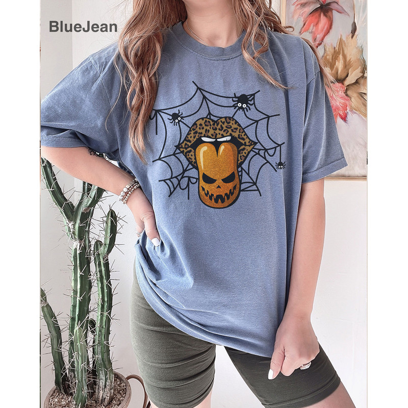 Comfort Colors,Pumpkin Tongue With Leopard Lips shirt, Halloween Gift Women Girl, Thanksgiving t-shirt, Halloween tshirt, pumpkin Tongue - 4.jpg