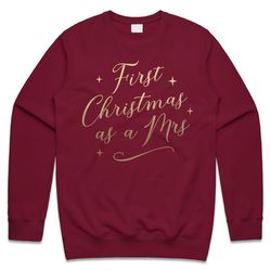 first christmas as a mrs christmas jumper sweater sweatshirt gold engaged married af