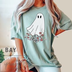 comfort colors floral ghost cat halloween t-shirt