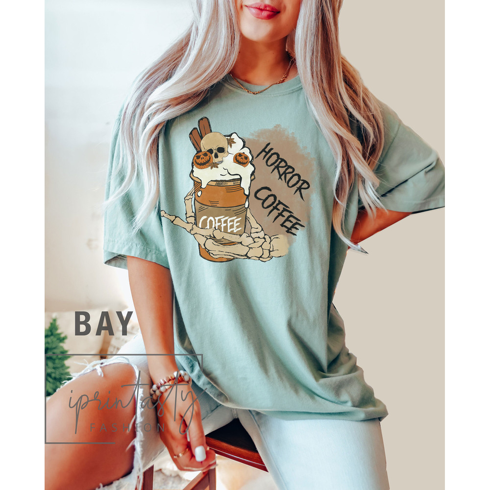 Comfort Colors® Horror Coffee Skeleton Shirt, Halloween vibes T-Shirt, Horror shirt, Coffee Skeleton Shirt, Fall Clothing, fall vibes shirt - 4.jpg