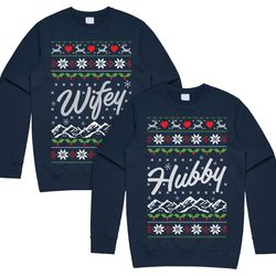 hubby wifey matching christmas jumper sweater sweatshirt xmas ugly his hers
