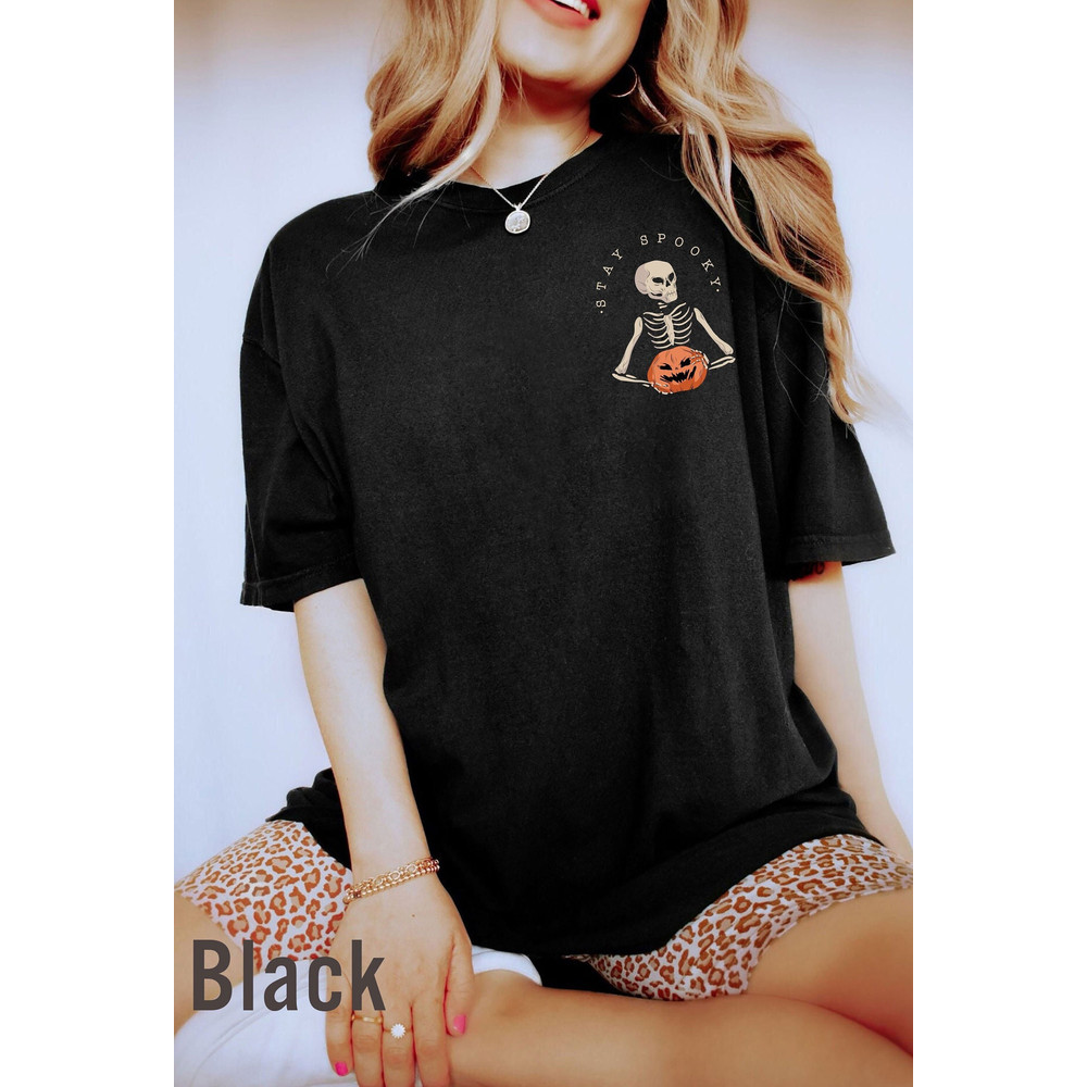 Comfort Colors® Stay Spooky t-shirt, minimal Halloween t-shirt, Skeleton pocket sweatshirt, Skeleton graphic t-shirt, Halloween 2022 t-shirt - 1.jpg