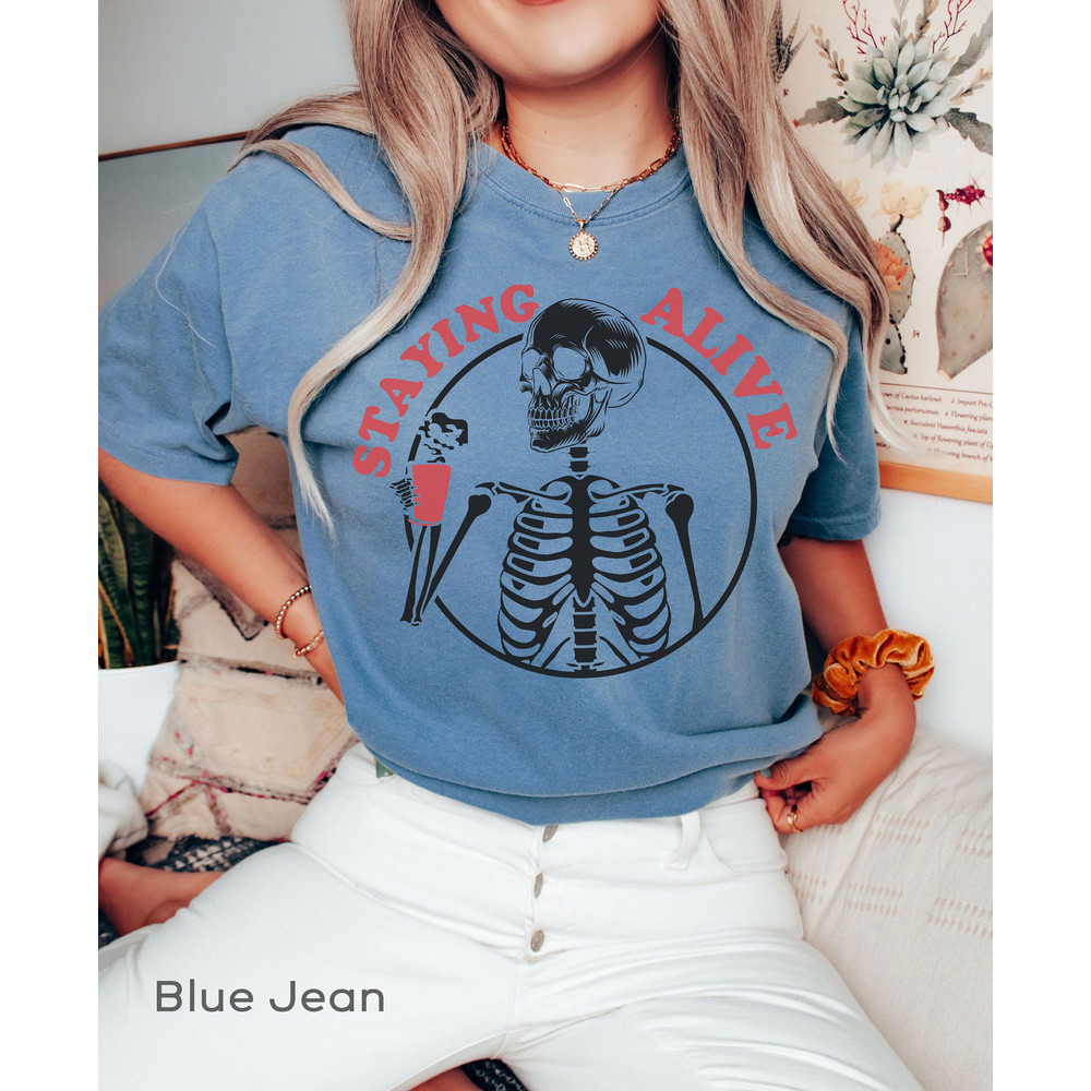 Comfort ColorsĀ® Staying Alive Shirt, Halloween tshirt, Vintage spooky season Shirt, Halloween Coffee Shirt, Coffee Skeleton t-shirt - 2.jpg