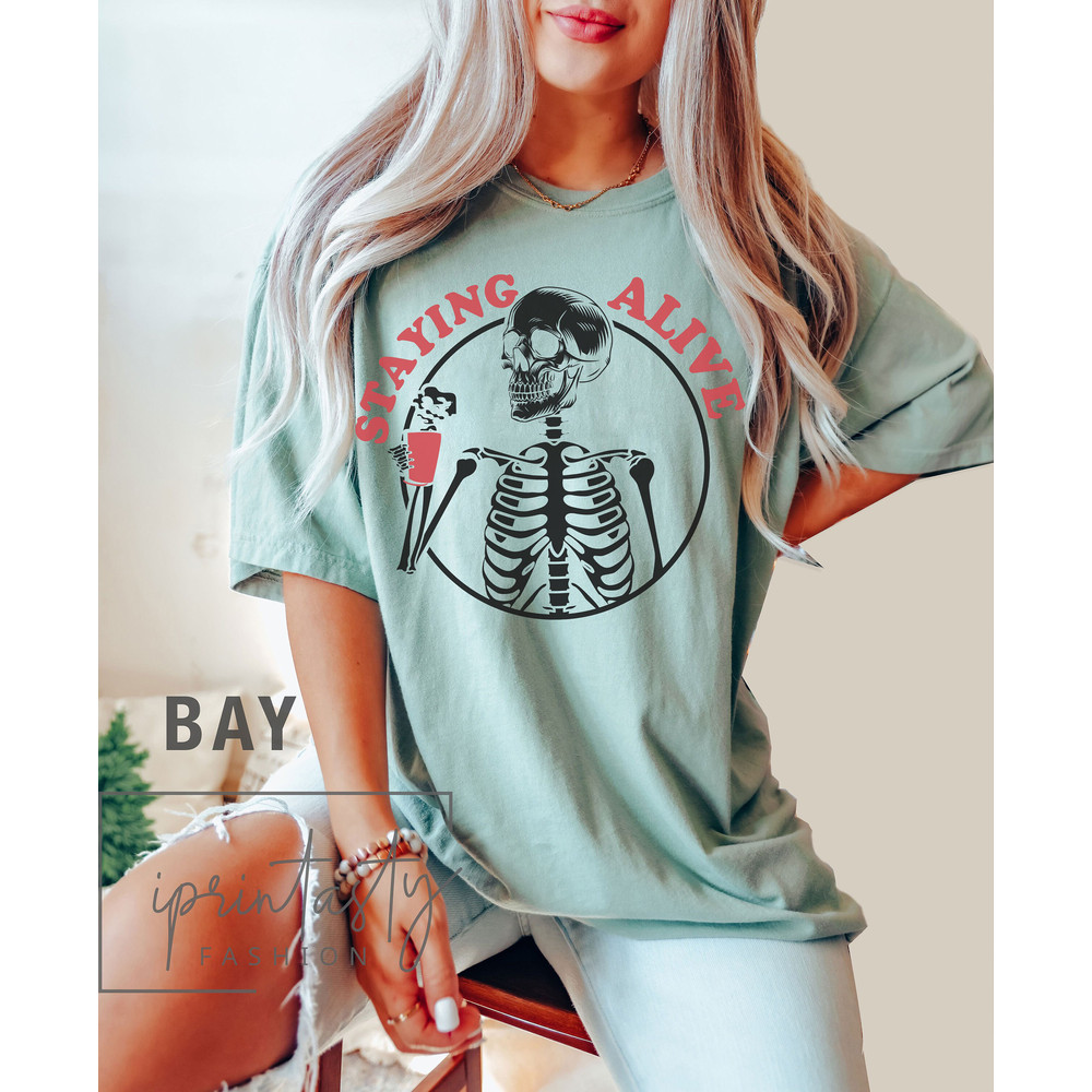 Comfort ColorsĀ® Staying Alive Shirt, Halloween tshirt, Vintage spooky season Shirt, Halloween Coffee Shirt, Coffee Skeleton t-shirt - 3.jpg