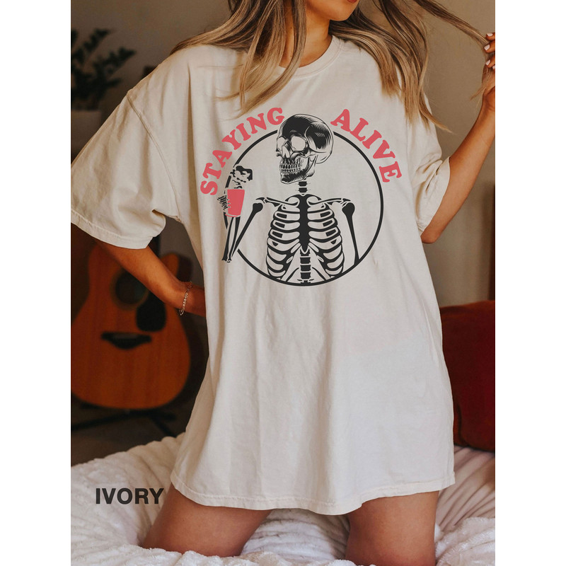 Comfort ColorsĀ® Staying Alive Shirt, Halloween tshirt, Vintage spooky season Shirt, Halloween Coffee Shirt, Coffee Skeleton t-shirt - 4.jpg