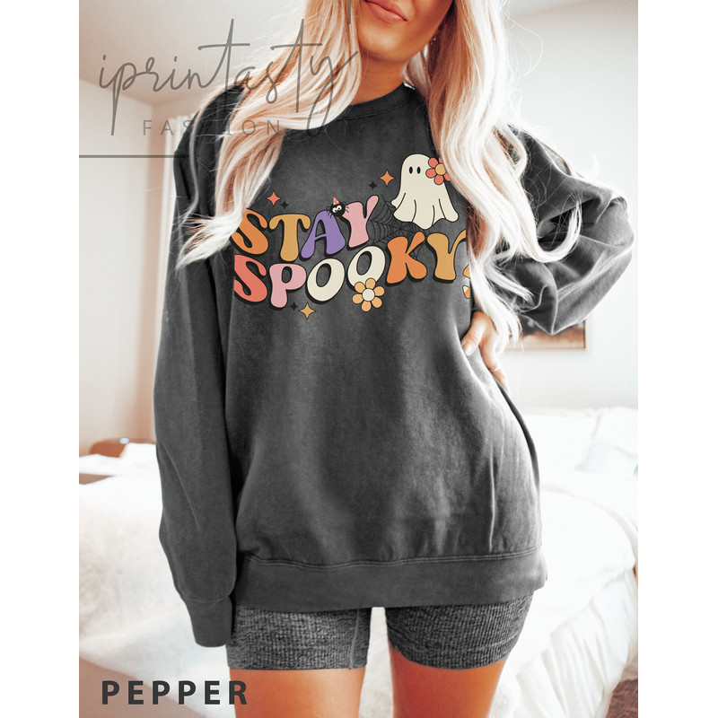 Comfort ColorsĀ® Sweatshirt, stay spooky sweatshirt, Halloween sweater, Spooky Season sweatshirt, iprintasty halloween, Skeleton sweater - 3.jpg