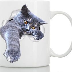 winston & bear playing grey cat mug - gray cat ceramic coffee mug - perfect grey cat gifts