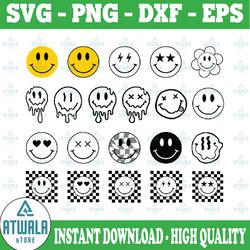 smiley face svg, smiley svg, drippy smiley svg, melting smiley svg, checkered smiley svg, happy face svg, emoji svg
