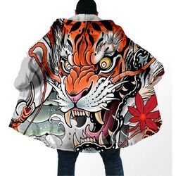 3d tiger overcoat coat 3d printed hooded cloak artwork tiger lover unisex hooded cloak