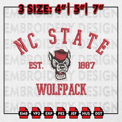 NC State Wolfpack Embroidery files, NCAA Embroidery Designs, NCAA NC State Wolfpack Machine Embroidery Pattern