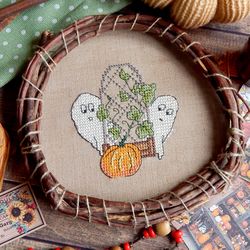 Waiting For Halloween cross stitch pattern Ghost cross stitch Pumpkin cross stitch Spooky cross sticth Autumn pattern