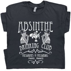 absinthe t shirt paris france famous bar t shirt cool vintage graphic tee skeleton drinking fairy alcohol moonshine retr
