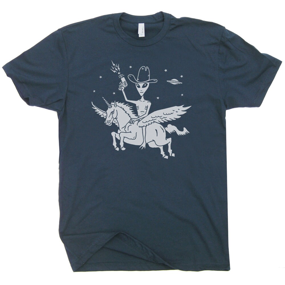 Alien Riding Unicorn T Shirt Funny Cool Ufo Tee Area 51 Roswell New Mexico Weird Graphic Cryptozoology Space Cowboy for Mens Womens Tshirt - 2.jpg