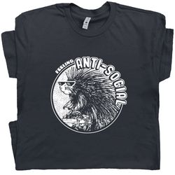 antisocial t shirt funny porcupine tshirt introvert awkward cool graphic tee for women men weird anti social butterfly c
