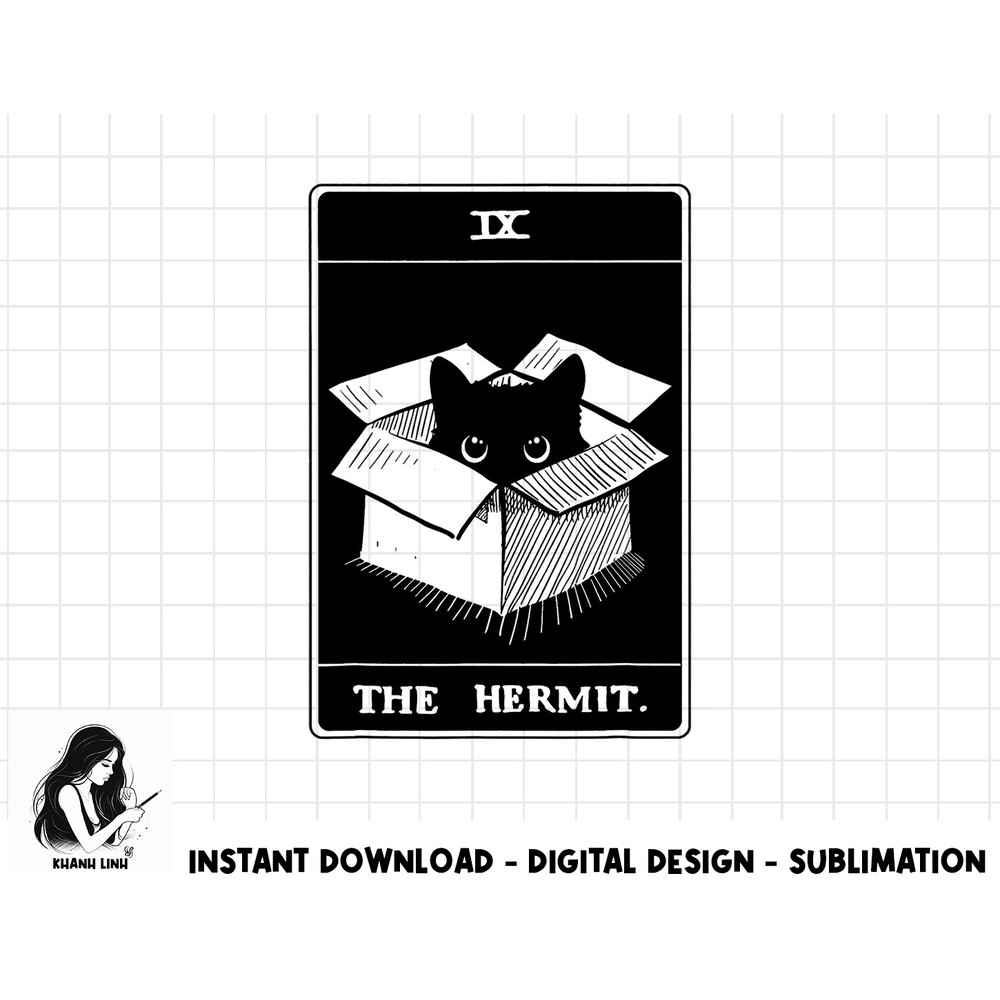 Retro Halloween Black Cat The Hermit Tarot Card Witchcraft png, sublimation copy.jpg
