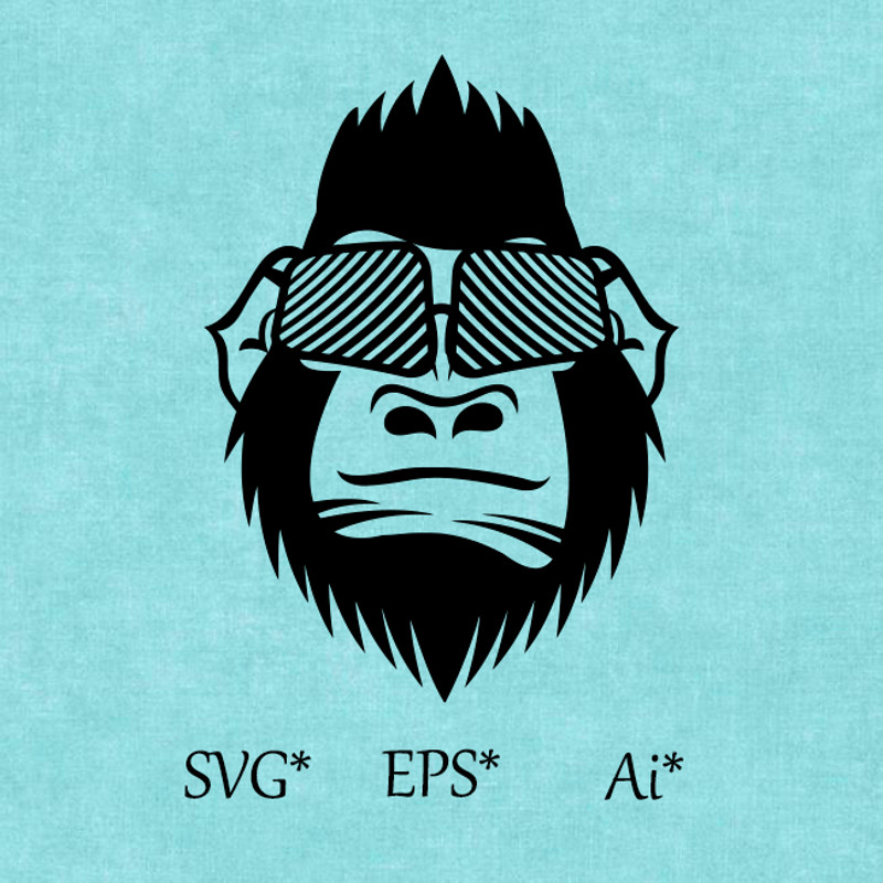 Gorilla SVG Gorilla Head With Glasses Monkey Majestic Gorilla Gorilla Screams Cool Gorilla Digital SVG EPS AI