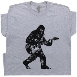 bigfoot playing guitar t shirt cool electric guitar shirts sasquatch tee vintage band bass for men women kids player cla